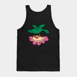 Flying duck landing on a lotus Tank Top